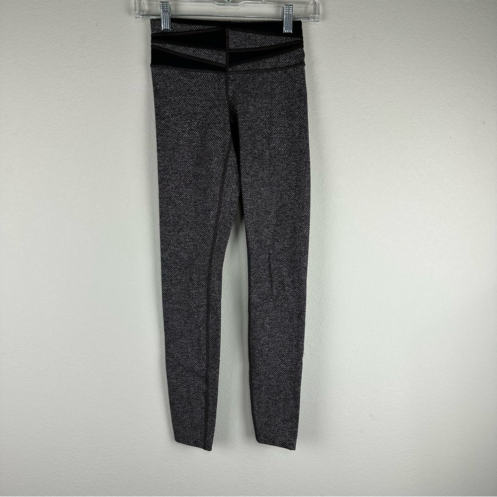 Lululemon Brown Black Herringbone Wunder Under Athletic Athleisure Leggings 2
